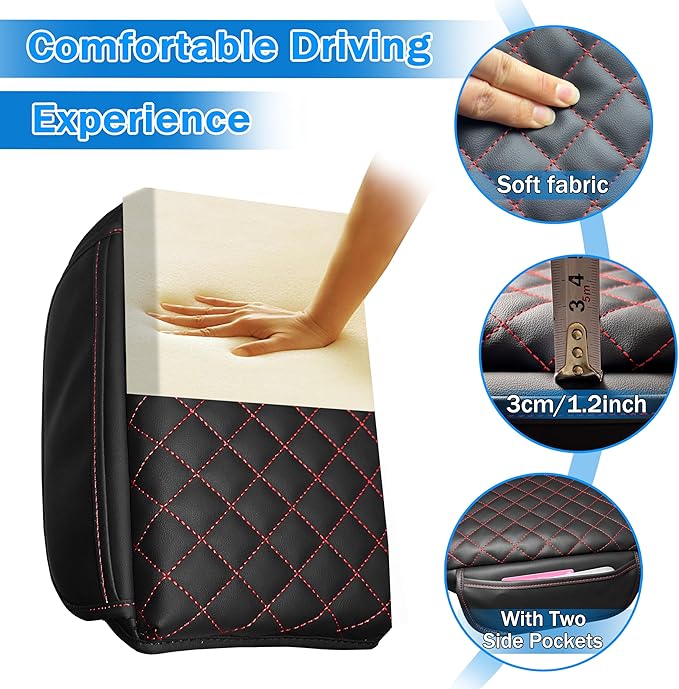 Center Console Cover for Jeep Wrangler JL 2018-2026 & Gladiator JT 2020-2026 1.2in Thickness Armrest Cover Leather Arm Rest Lid Protector Cushion Pad with Stroage Pockets Interior Accessories (Red)