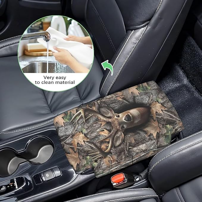 Tupalatus Deer Center Console Cover Water-Resistant Hunting Forest Universal Center Console Pad Non-Slip Car Interior Protection Accessories Easy Installation Fit for Cars Truck SUV