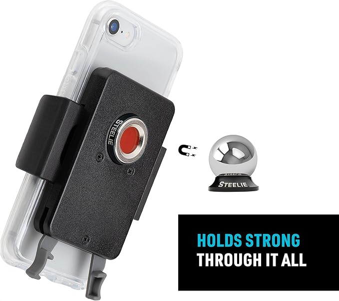 Nite Ize Steelie Squeeze Clamp - Universal Dashboard Mount for Hands-Free Use - Easy-Squeeze Levers - Continuous Force Springs - 360-Degree Rotation Magnetic Holder - Compatible with Wireless Chargers