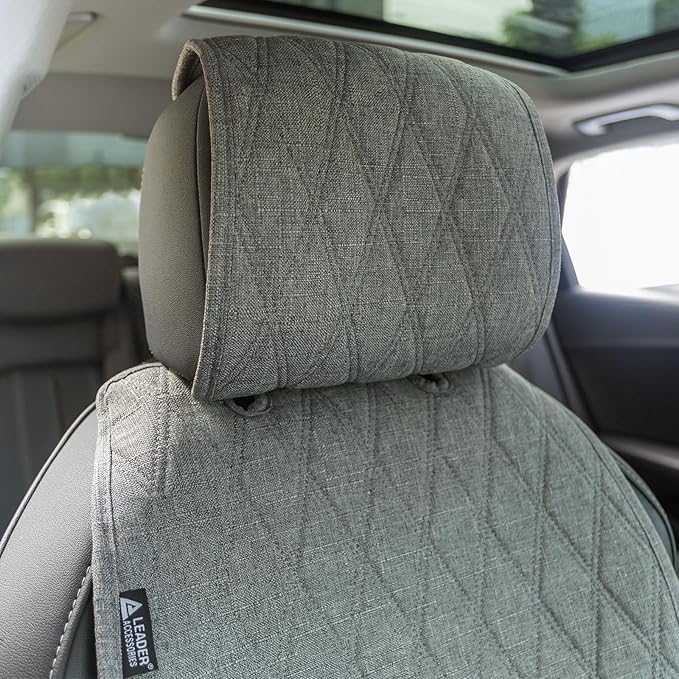 2pcs Sideless Car Seat Covers for All Seasons - Breathable Front Seats Cushions Non-Slip Bottom with Headrest Protectors - Universal Carseat Cover Fits for Most Vehicles Cars Van SUV Truck Grey