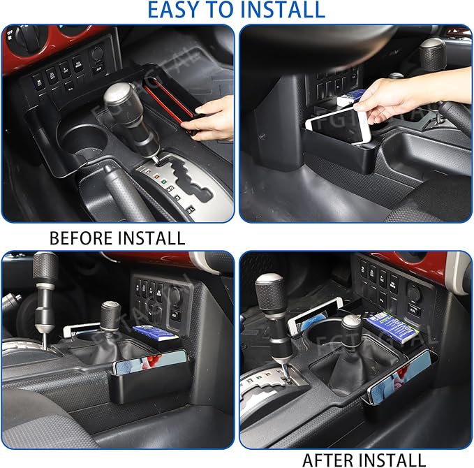 Gear Shift Organizer Tray Fit for Toyota FJ Cruiser 2007-2021, Center Console Shifter Storage Box, ABS Storage Tray, Create Extra Storage Space for Driver and Passenger