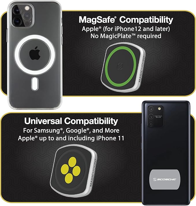 Scosche MP2DVM MagicMount Pro2 Magnetic Cell Phone Holder, Adhesive Car Dashboard Mount with Removable Vent Clip, Hands-Free Phone Stand Compatible with MagSafe, iPhone 16/15/14/13/12 Series and More