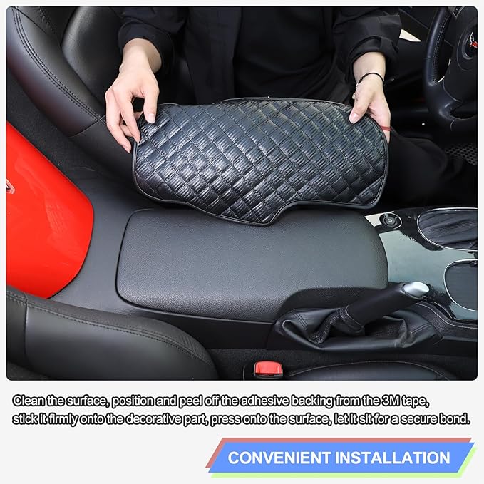 Center Console Armrest Cover for Chevy Corvette C6 2005-2013, Centre Armrest Seat Box Cover, Armrest Arm Rest Pad, Middle Consoles Cushion Protector Mat, Leather (Carbon Fiber)