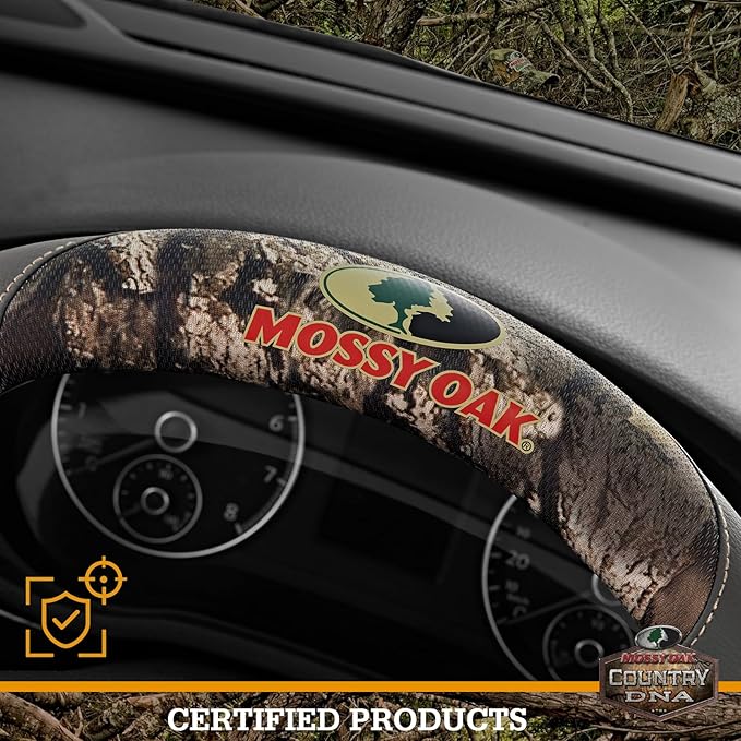 Mossy Oak Full Camo Steering Wheel Cover - Made from Premium Leather, Universal Fit for 14 1/2 to 15 inches - Official Licensed Product - Gray Color