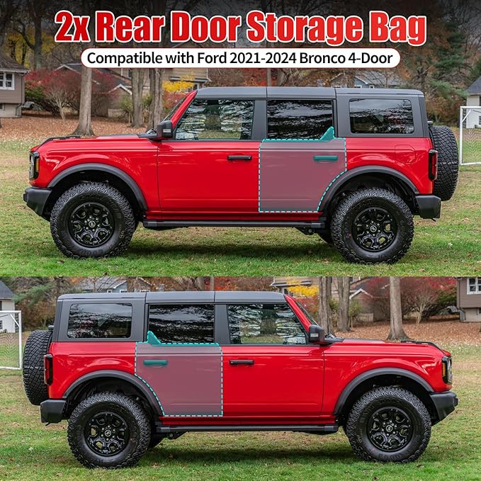 Front Door Storage Bag 2Pcs Compatible with Ford Bronco 2024 2023 2022 2021, Fit Bronco Accessories 4-Door,Portable Door Storage Bag