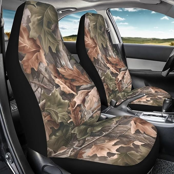 KEIAHUAN Camo Hunting Design Car Seat Covers for Front and Rear Front Bucket Seat Protector & Rear Bench Seat Covers Universal Fit for Most Vehicle Truck, SUV, Sedan, Car 4 PCS