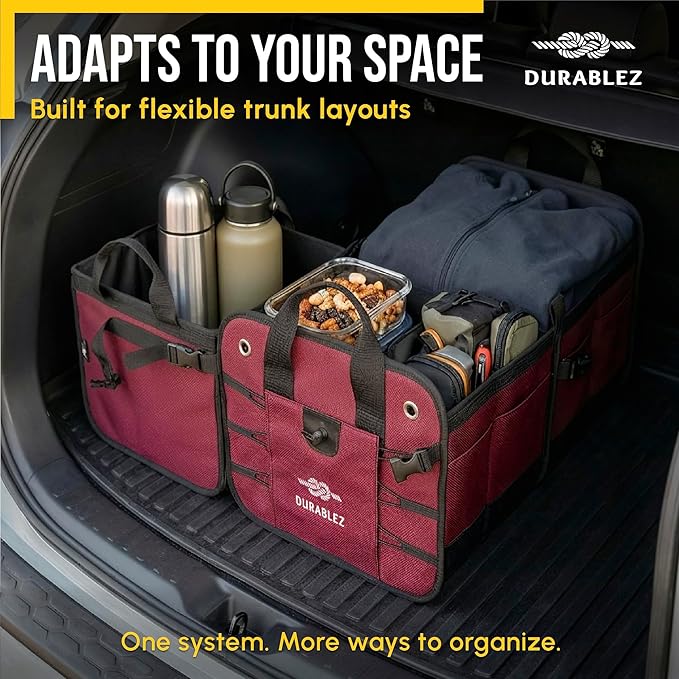 XL Trunk Organizer 3-Section for SUV, Truck, Sedan, Van – Modular L-Shape Car Storage Box, Collapsible Auto Cargo Organizer with Dividers – Cherry