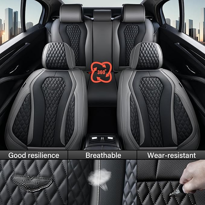 Coverado Car Seat Covers Full Set, Black Seat Covers, Automotive Car Seat Cover, Car Seat Cushion, Car Seat Covers Front Seats Back Seat Covers, Car Seat Protector Universal Fit Most Cars