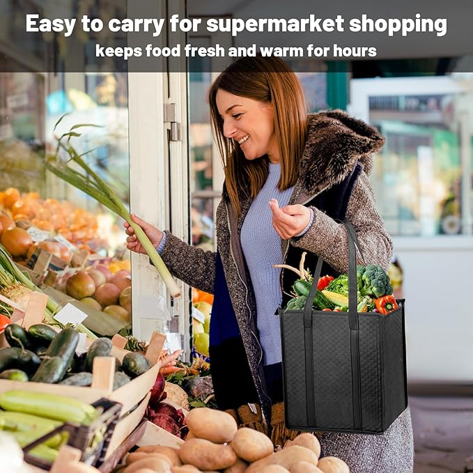 Insulated Grocery Bags with Zippered top Frozen Food Shopping Groceries Travel Insulated Tote Cooler Thermal Bags