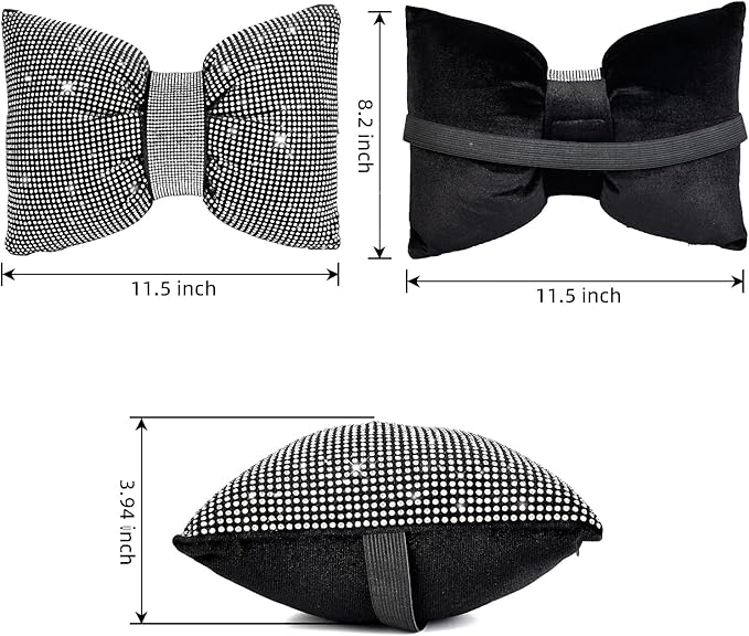 4 PCS Bling Car Pillows,Rhinestones Bowknot Car Headrest Pillow,Car Neck Pillow for Driver Relax Necksupport,Sleeping Travel Support Neck Pillow,Shiny Diamond Interior Accessories for Women,White