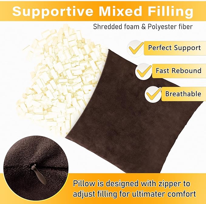 2 Pack Small Pillow, 16 X 12 Inches, Memory Foam Mini Pillow for Travel, Camping, Sleeping, Nap and Neck, Knee, Lumbar Support, Tiny Cushion for Pet, Dogs (Brown)