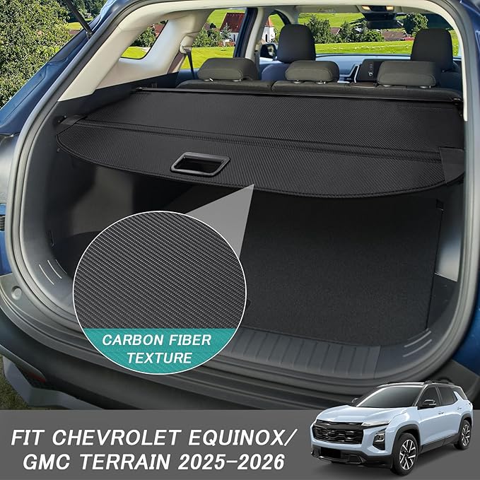 Cargo Cover for Chevrolet Equinox/GMC Terrain 2025-2026,Retractable Trunk Security Cover,Privacy Protection Shade,Carbon Fiber Texture