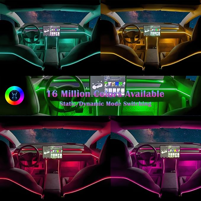 Dreamcolor Acrylic Interior Car LED Strip Light, RGB 22 in 1 Fiber Optic Ambient Lighting Kits, 16 Million Colors Sound Active Function Car Neon Lights with Wireless APP
