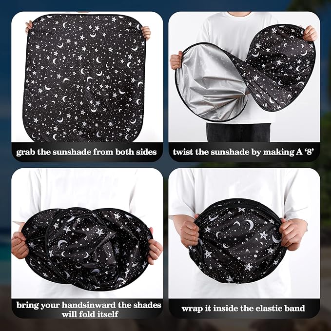 Moukeren 2 Pcs RV Windshield Sun Shade Foldable RV Window Covers for Car Accessories Reflective Windshield Cover UV Sun Heat Protector for RVs, Trucks, Motorhomes, Large Bus (Star Moon,41.5 x 50 Inch)