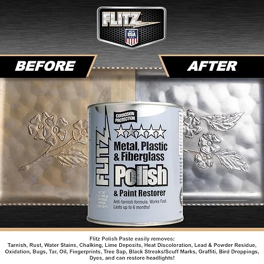 Flitz Metal Polish Paste - 2lb Can of USA-Made Polish for Solid Chrome, Stainless Steel, Aluminum- Non-Abrasive for Light Oxidation - Requires Manual Buffing - Not for Plated/Coated Surfaces (1 Pack)