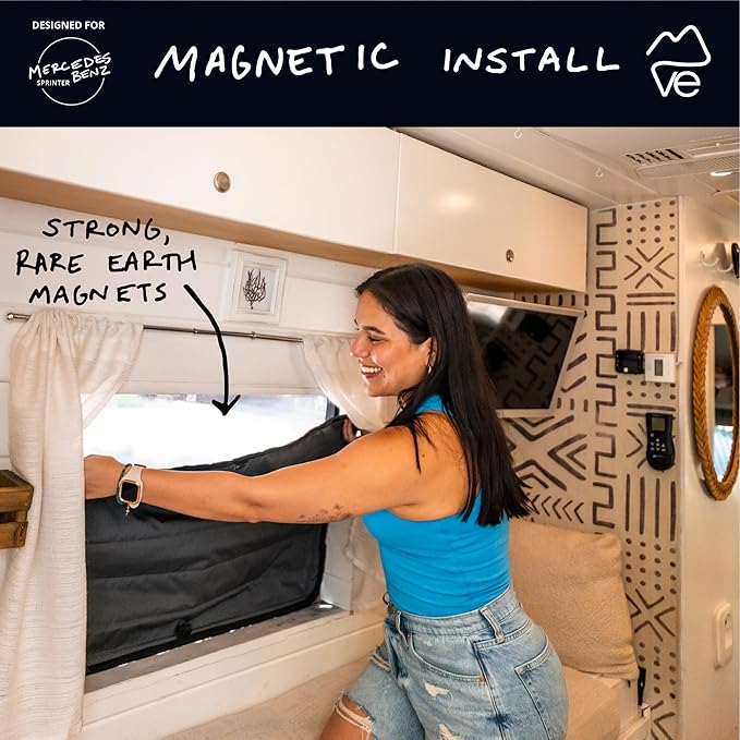 VanEssential Insulated Magnetic Blackout Window Cover Designed for Mercedes-Benz NCV3 & VS30 Crew Window with Bare Metal Window Frame ONLY (Van Years 2007 to Current Model) - Charcoal Gray