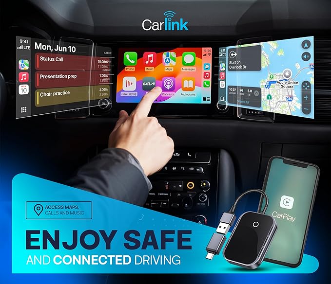 Carlink Wireless CarPlay & Android Auto Adapter for iPhone & Android - USB-C, No Latency, Seamless Multi-User Connection (iOS 10+, Bluetooth Car Stereo Support)