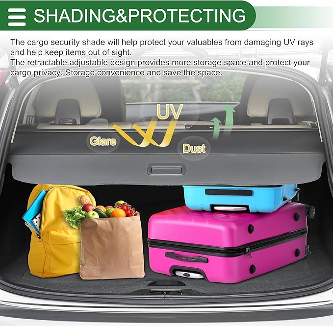 Motoforti Car Trunk Retractable Cargo Cover for Jeep Compass 2017-2024 Aluminum Alloy Canvas Black Carbon Fiber
