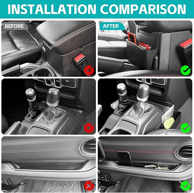 3PCS Center Console Organizer Combo Kit Compatible with 2018-2023 Jeep Wangler JL JLU 4xe Rubicon Sahara & Gladiator JT Accessories, Hanging Storage Box & Grab Bar Tray & Gear Shift Side Tray