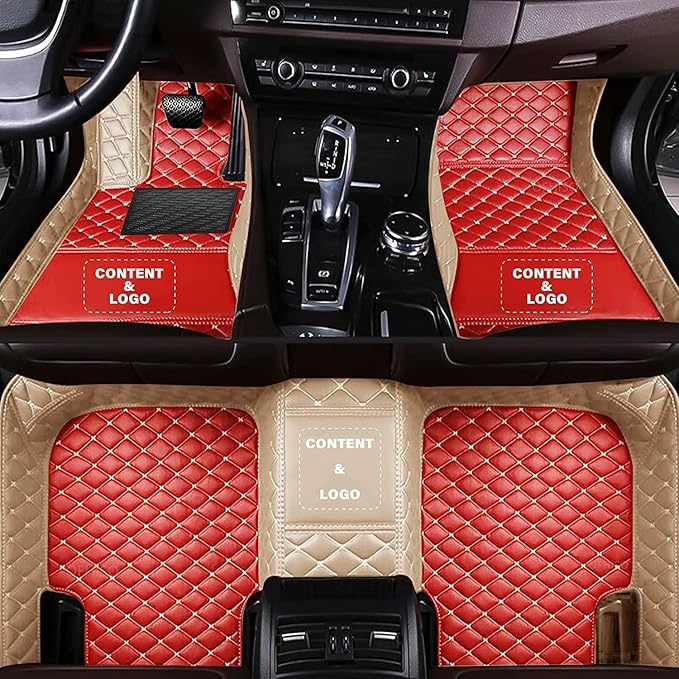 Custom Making Car Floor Mats for 98% Sedan SUV Car Protection Full Coverage Mats Anti-Slip Leather Floor Liners All Weather Car Floor Mats (Red+Beige Side)
