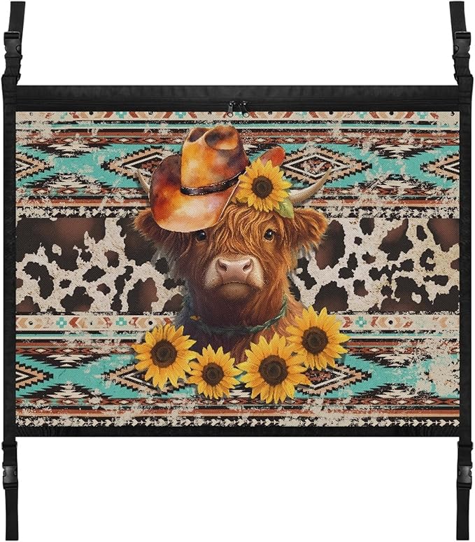 NDISTIN Highland Cow Car Ceiling Cargo Net Pocket Zip Up Car Ceiling Storage Net with Adjustable Buckle Southwest Aztec Car Roof Seat Organizer Keeps Car Interior Tidy