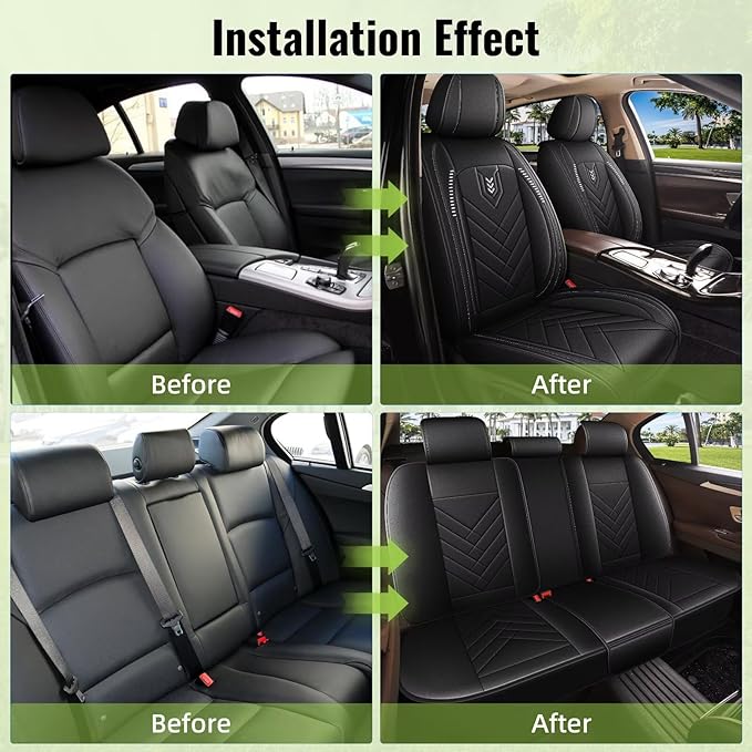 AOMSAZTO Car Seat Covers Fit for Hyundai Santa Fe 2007-2025 2026 Premium Front Seat Covers Waterproof Leather Automotive Seat Covers Compatible with Airbag (2 Seats,Black)
