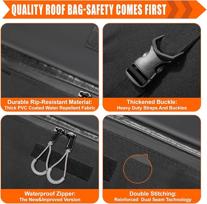 Sailnovo Rooftop Cargo Carrier Roof Bag,15 Cubic feet Soft Waterproof Car Roof Bag fit Cars with/Without Rack, 4 Tie-Down Straps, 4 Door Hooks, Foldable Car Top Carrier for Road Trip Camping Travel