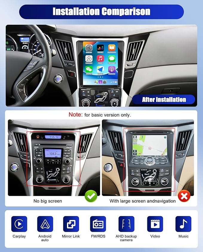 8 Core 6G+128G for Hyundai Sonata 2010-2015 Android 15 Car Stereo, 9.7" IPS 2.5D Car Radio Wireless Carplay Android Auto/59UI /FM/RDS /32EQ /DSP/GPS/WiFi/SWC + AHD Backup Camera