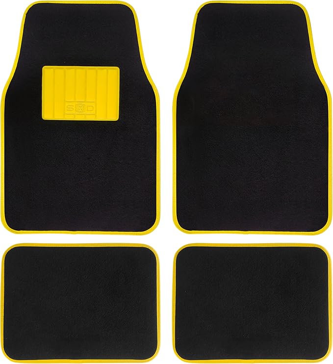 Universal Car Floor Mats Rubber Edge Yellow Non-Slip Washable Mats Front 45 x 65 cm Rear 44 x 33 cm