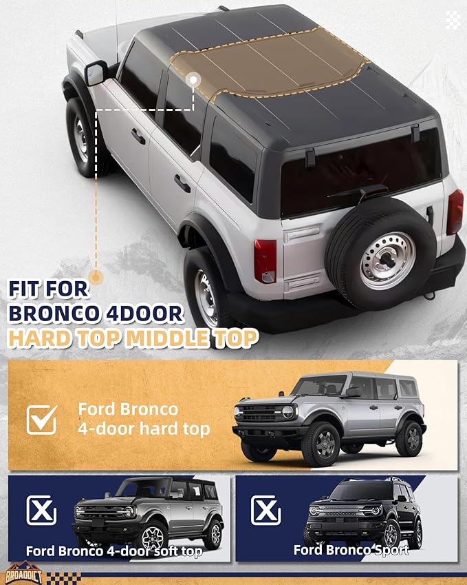 Hard Top Storage Bag fit for Fit for 2021-2026 Ford Bronco 4-Door Middle Top