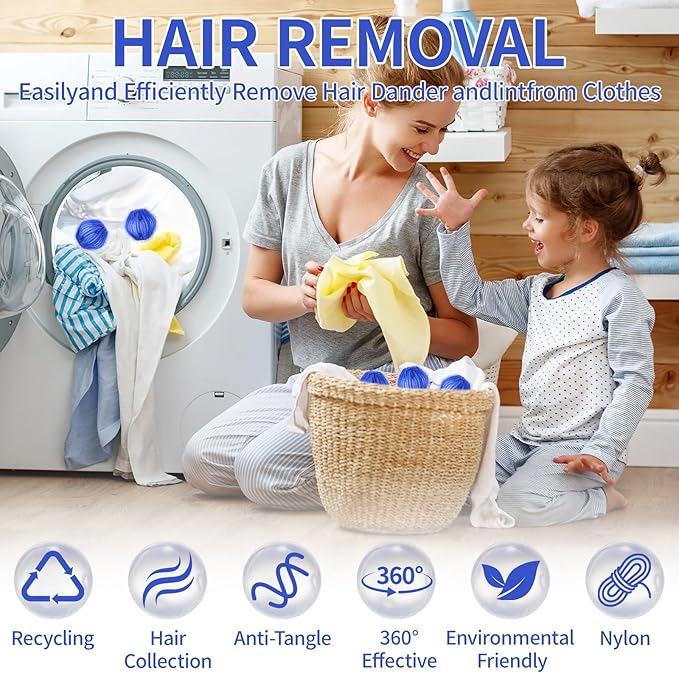 Pet Hair Remover for Laundry(12 PCS) - Washing Machine Hair Collector & Pet Hair Removal Tool, Cat Dog Hair Collector for Washer, Reusable Lint Trap for Front Load & Top Load Washers (Blue) (12)