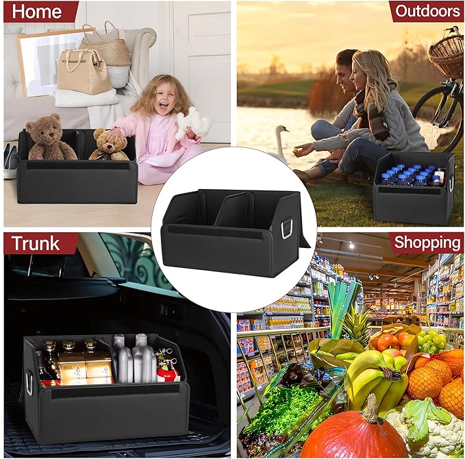 JEYODA Suede Leather Trunk Organizer, Large Capacity Soft Car Organizers and Storage,foldable,with lip, for Car SUV/Jeep/Sedan/Home/Camping (Black,Big)