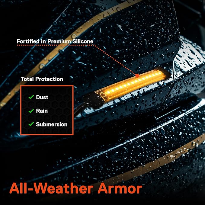 TRUE MODS 2pc 5" LED Motorcycle Front Fork Switchback Cold White DRL Running & Amber Turn Signal Light Strip Kit [Waterproof] [Blinker] Flexible Self Adhesive Universal Surface Mount for UTV ATV Bike