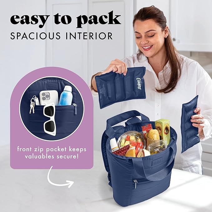 Fit & Fresh Mari Cooler Backpack for Women, Insulated Leakproof Soft Cooler Bag (12 Can), Lunch Tote, Beach Cooler, Lightweight Travel Picnic Tote, Navy