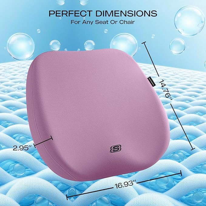 Skechers Seat Cushion Premium Gel & Memory Foam-Office Chair Cushion for Tailbone Pain Relief,Butt Pillow for Office Chair,Car seat Cushion,Long Sitting Office Workers,and Car Drivers,Purple