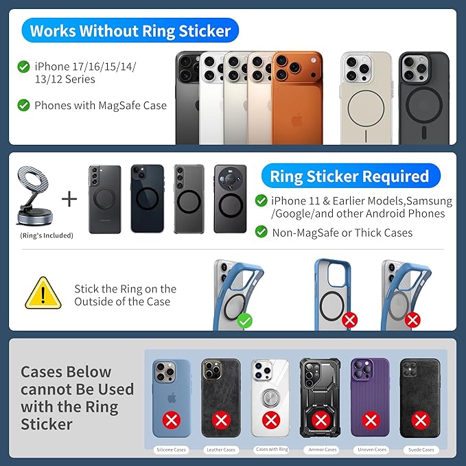 Car Phone Holder for Magsafe, Suction Cup Phone Mount 360° Adjustable Vacuum Magnetic Phone Holder, Cell Phone Holders for Your Car Compatible with iPhone 17 Pro Max 16 15 14 13 12 (Carbon Fiber)