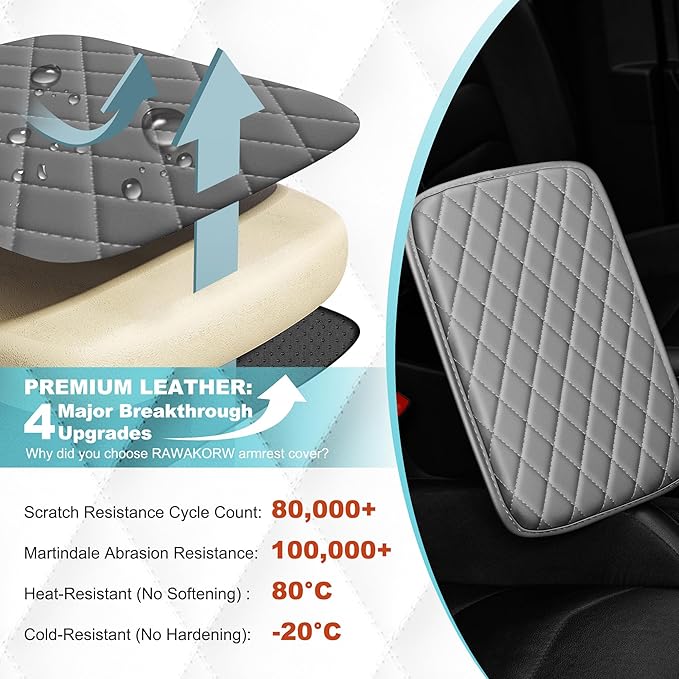 Center Console Cover Fit for Kia Sorento 2003-2025 with 2 Storage Bags Waterproof Leather Quilted Pattern Car Armrest Cover Cushion Anti - Slip(Grey&White Line)