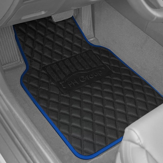FH Group Universal Fit Diamond Pattern Faux Leather Automotive Floor Mats fits Most Cars, SUVs, and Trucks Blue