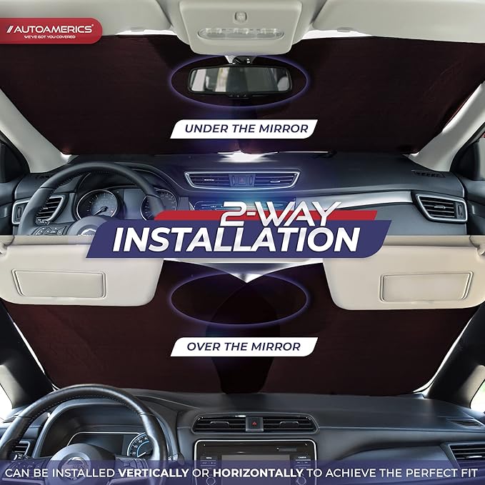 Autoamerics 2-Piece Windshield Sun Shade - Metallic Red Foldable Car Front Window Sunshade for Most Cars SUV Truck Heat Blocker Visor Protector Blocks Max UV Rays and Keeps Your Vehicle Cool - Medium