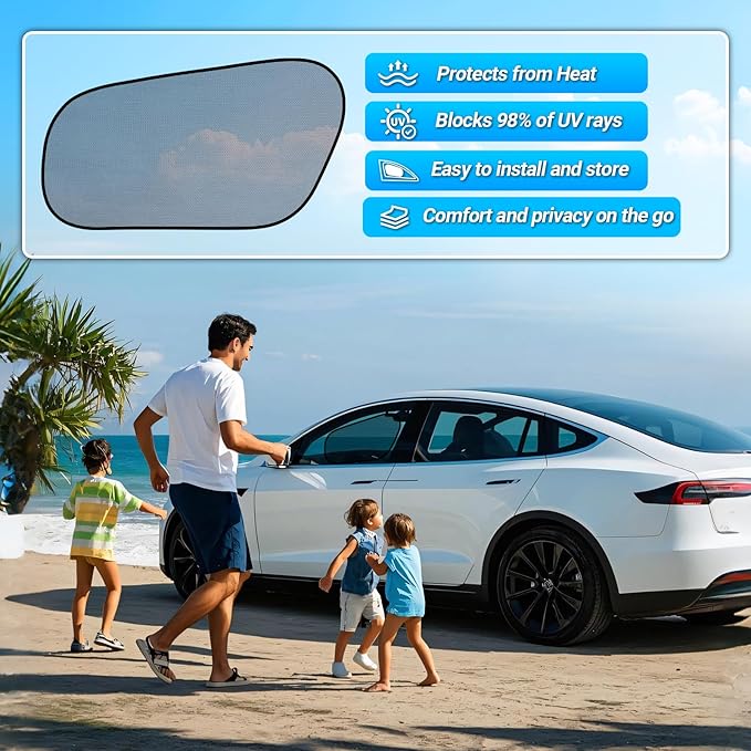 ZATOOTO Tesla Model Y Window Shades for Front Window Driver Side Window Cover Transparent Static Cling Film | Block 90% UV & Heat | No Adhesive, Easy Install | Enhanced Visibility, Interior Protection