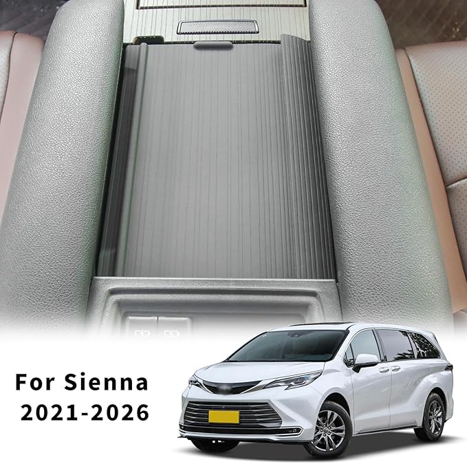 Center Console Armrest Cover for Toyota Sienna 2021-2026 Silicone Armrest Anti-Slip Storage Pad Compatible with LE/XLE/XSE/Woodland Edition/Limited/Platinum(Gray)