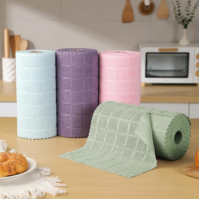 Ferdilan 80 Pack Microfiber Cleaning Cloth Roll,Lint Free Rags Paper Towels & Tear Away Reusable Towels,Washable Shop Rags,Wash Cloths Dish Rags(12" x 12") for Car Kitchen Window Garage-Green