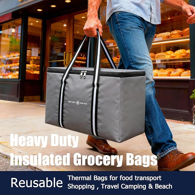 modscape Large Heavy Duty Insulated Grocery Bags–Delivery Bags with Hard Bottom Food Transport,Thermal Bags for Cold and hot Food, Collapsible Cooler for Shopping & Travel, Camping & Beach