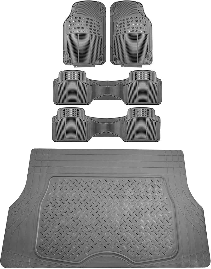 FH Group 3 Row Climaproof™ Trimmable Non-Slip Vinyl Floor Mats with Cargo Liner- Universal Fit for Cars Trucks and SUVs (Gray) F11306 + F16401