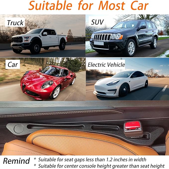 JCL Car Seat Gap Filler 2 Pack, Soft Multifunctional Gap Filler for Car Seat Gap Filler Organizer, Universal Car Gap Seat Filler Fits Car Truck SUV to Fill The Gap Between Seat and Console
