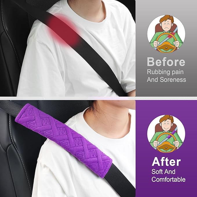 JUSTTOP 2-Pack Universal Car Seat Belt Pads Cover for A More Comfortable Driving, Seat Belt Shoulder Strap Covers Harness Pad for Car Interior Accessories(Purple)