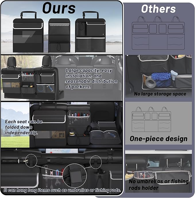 Back Seat Trunk Organizer Hanging Car Organizer Trunk Foldable Cargo Storage with 7 Large Pockets