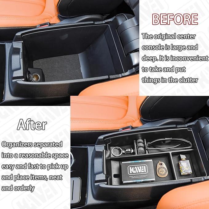 HGWEI Center Console Organizer Tray Compatible with Ford Escape 2020-2026/Bronco Sport 2021-2026 Accessories, Insert Container ABS Secondary Armrest Storage Box (Not for U725 2-Door), Black