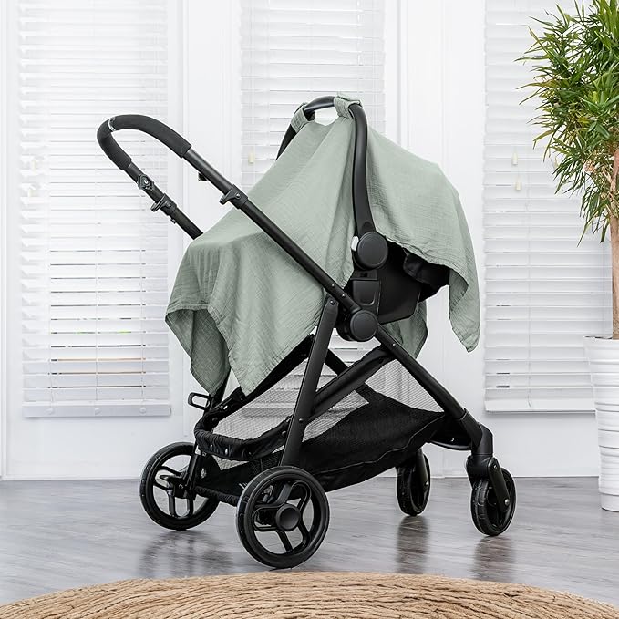Comfy Cubs Baby Car Seat Cover - Soft, Breathable Bamboo Rayon and Muslin Cotton Blend - Lightweight Canopy for Sun, Bug, and Comfort Protection - Large Size Infant Seat Cover in Fern Design
