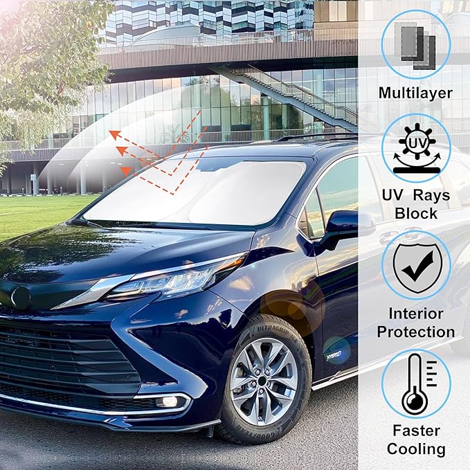 Windshield Sun Shade Compatible with 2021 2022 2023 2024 2025 2026 Toyota Sienna Mini Van Accessories Sunshade Shield Keep Car Interior Cool